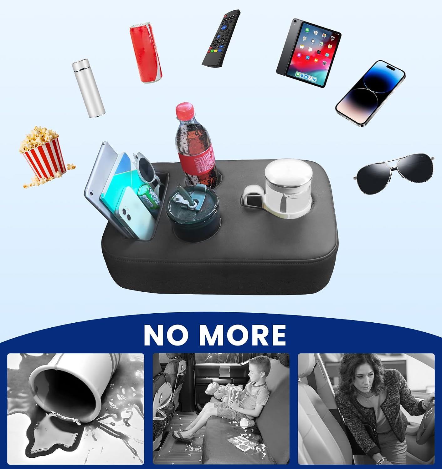 Upgraded Car Cup Holder with Dual Secure Straps, Back Seat Cup Holder for Car, PU Leather Truck Cup Holder, Boat Tray Organizer for Trucks, Minivans, SUVs, RVs, Holds Coffee, Snacks, Cell Phone