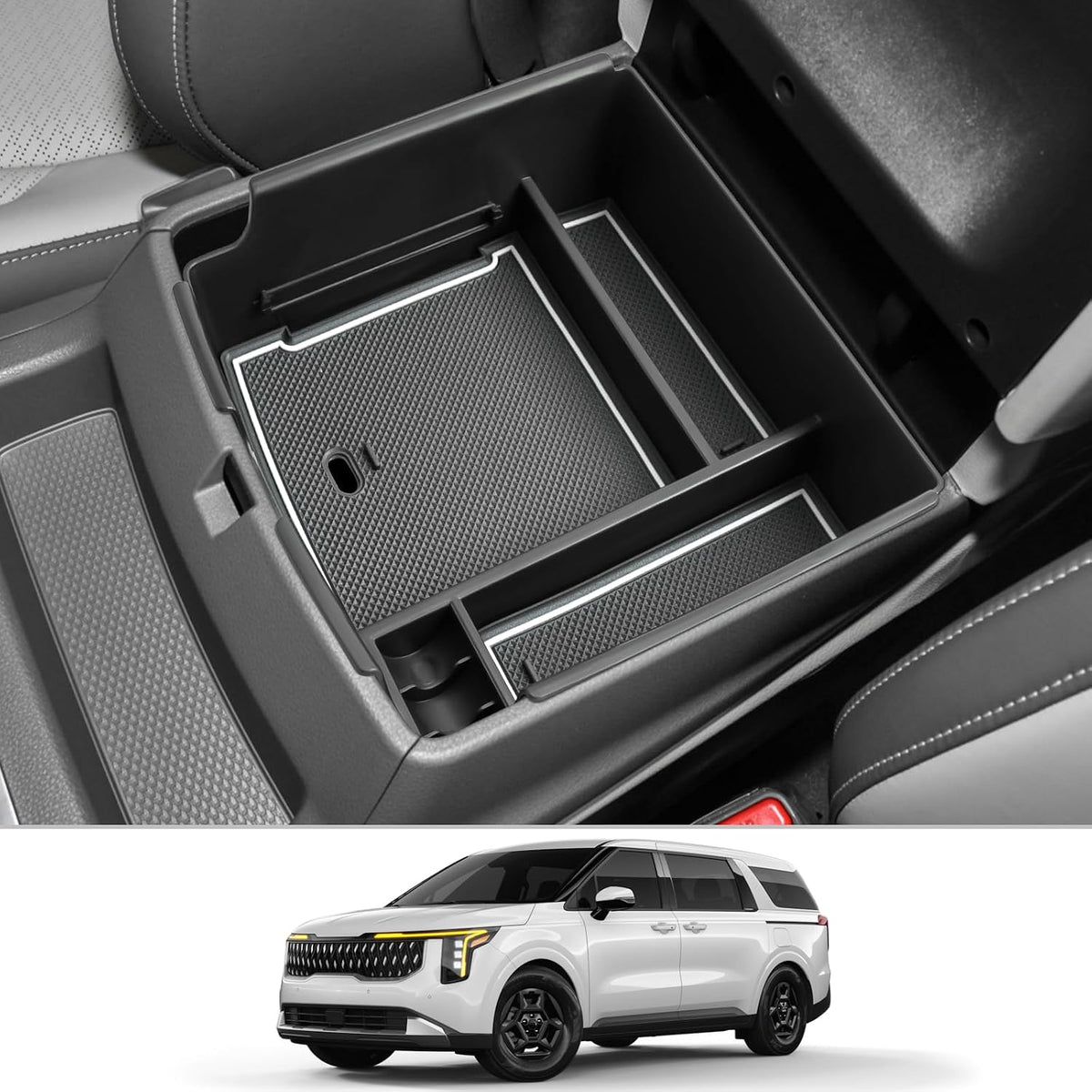 CDEFG 2Pcs for 2025 2026 2027 Kia Carnival Center Console Organizer, 2025 2026 2027 Kia Carnival (LX/LXS/EX/SX/SX Prestige) Accessories Middle Console Organizer Storage Box