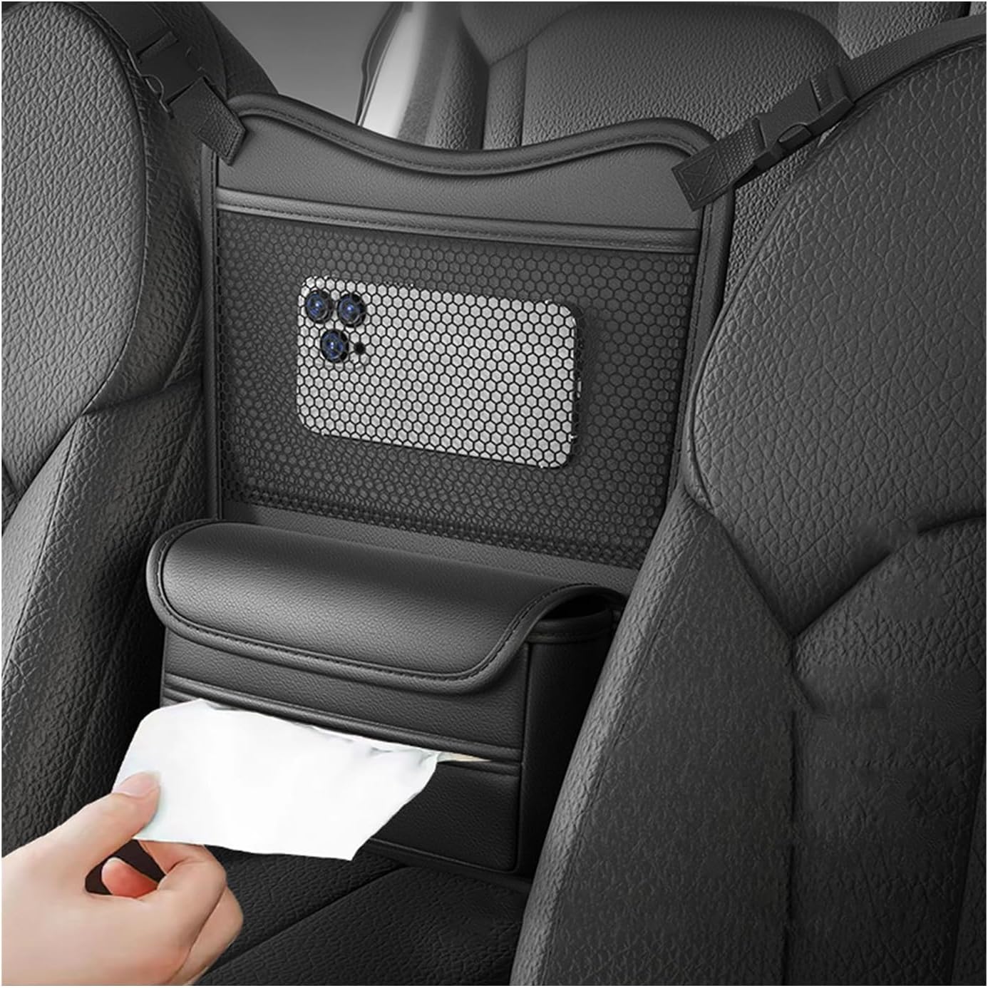 Ohleats Car Organizer Storage Between Seats, Nappa Leather Auto Handbag Holder for Document Phone Storage, Large Capacity Automotive Console Pocket Purse, Car Accessories (Brown)