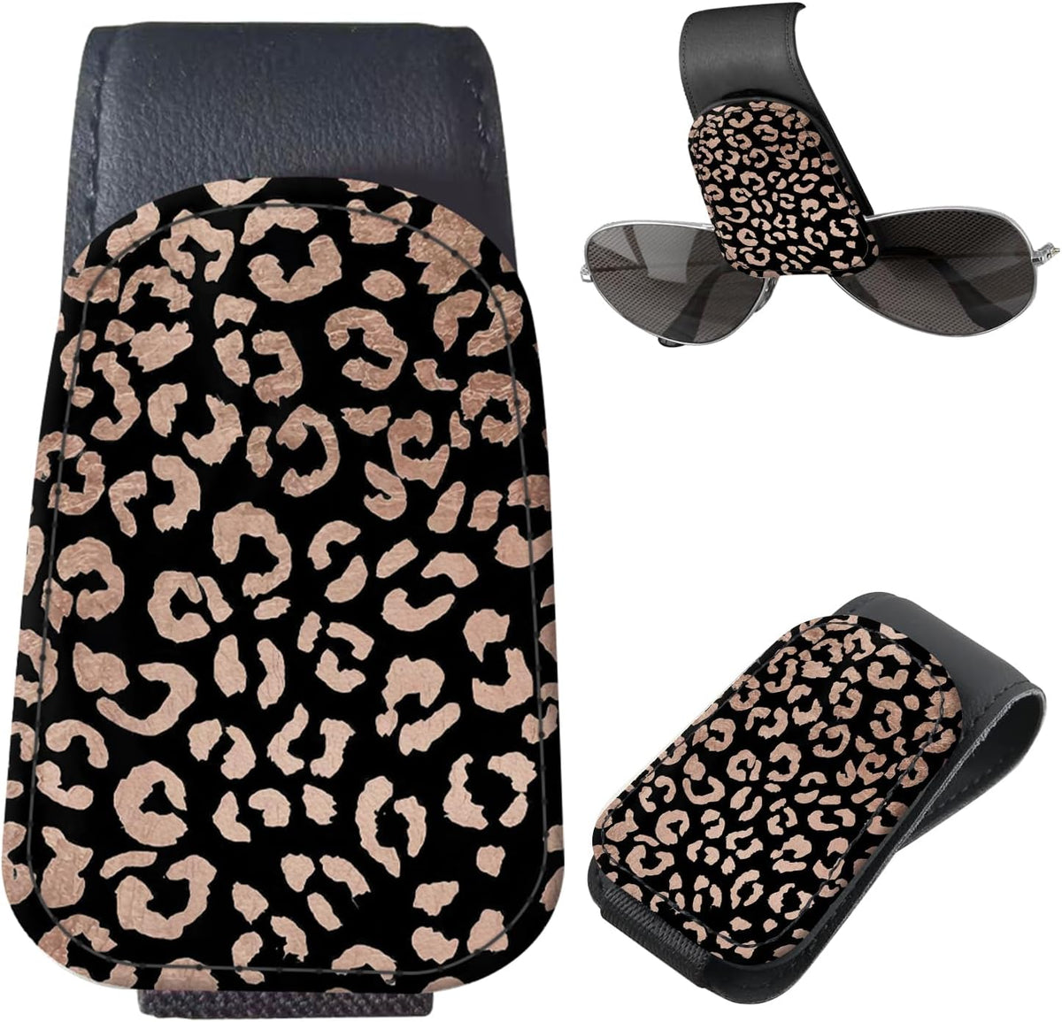 Sunglasses Holder for Car Visor, PU Leather Glasses Clip Organizer, Cute Magnetic Eyeglass Holder for Vehicle Sun Visor, Car Interior Accessory for Women & Men Dark Floral Lily