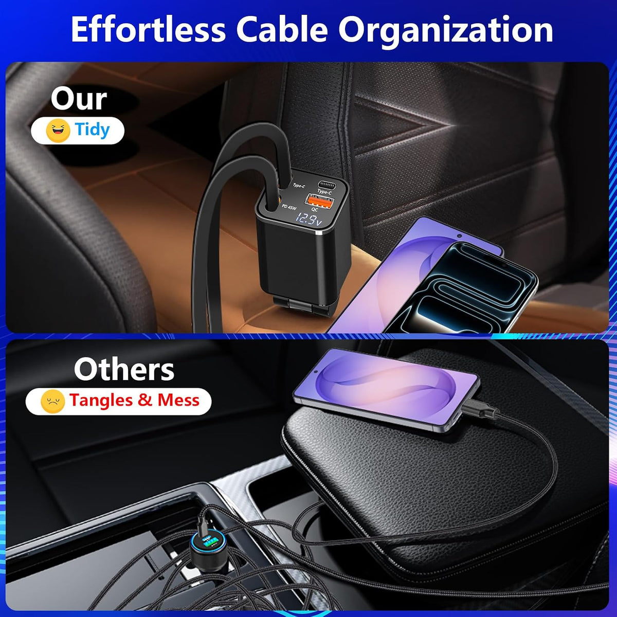 Apple MFi Certified Retractable Car Charger, 120W USB C Car Phone Charger