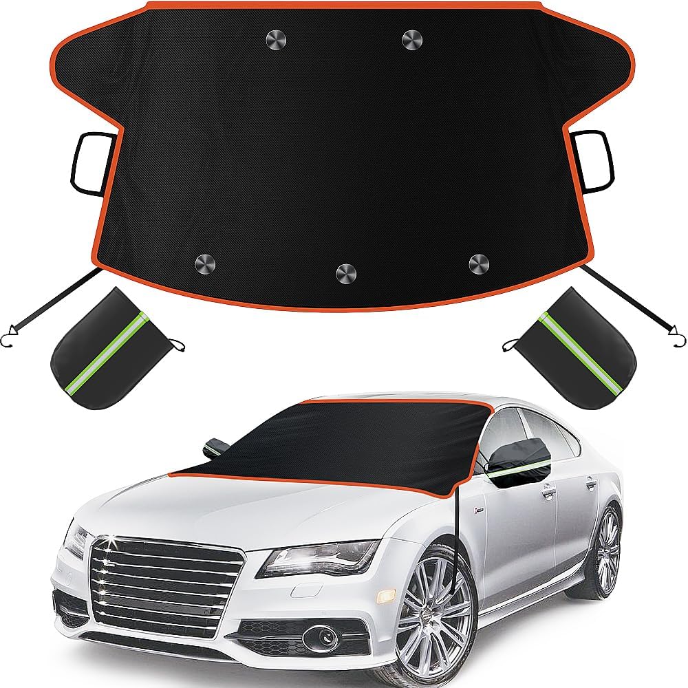 Car Windshield Cover for Ice and Snow, Windshield Snow Cover, Performance Brake Kits with Side Mirrors Cover for Snow, Ice, UV Fits Most Cars, Trucks, Vans, SUVs, Black