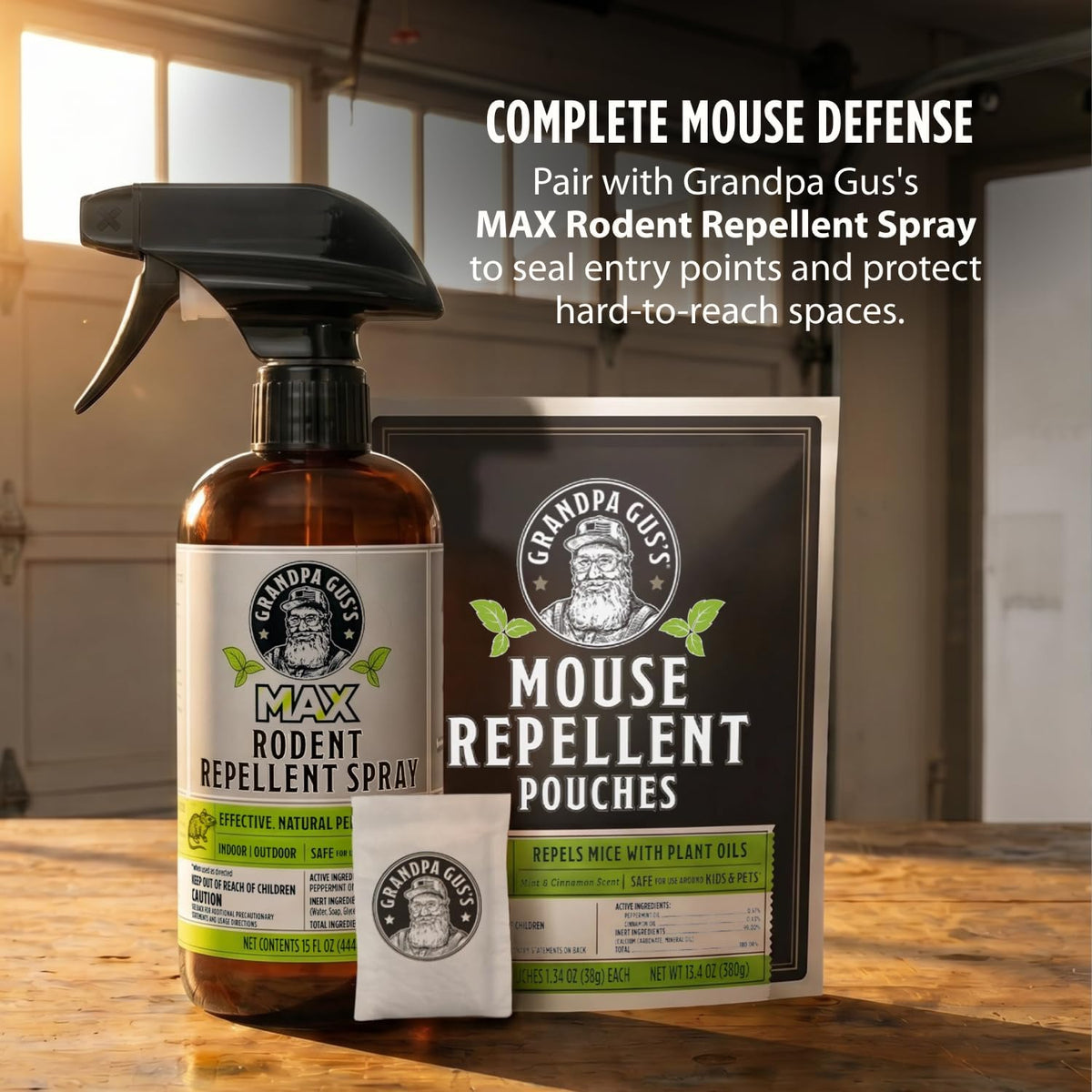 Grandpa Gus's Natural Mouse Repellent Pouches, Cinnamon/Peppermint Oils Repel Mice from Nesting in Home/Cabin/Boat/Car Storage/RV/Machinery/Shed (10 Pouches)