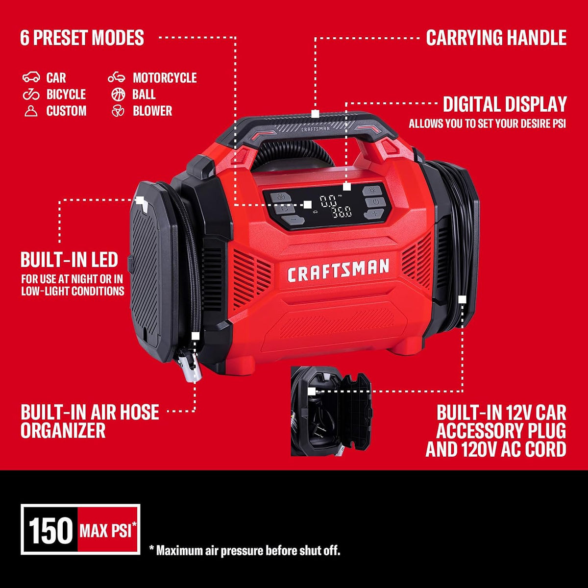 CRAFTSMAN Dual Power Tire Inflator with Digital Gauge & Auto Shut-Off