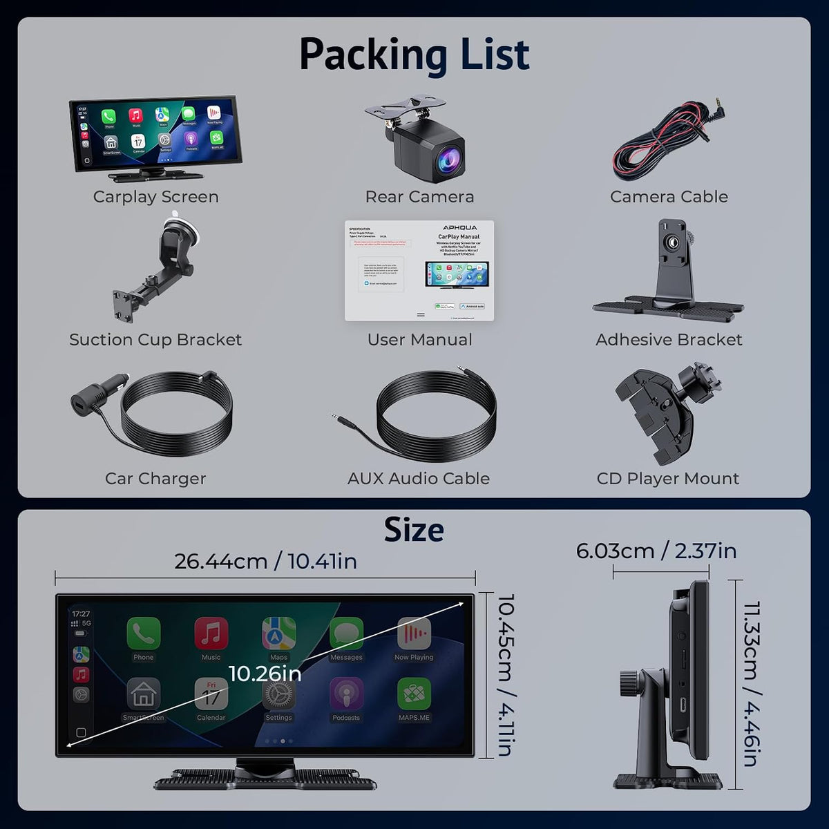 10.26" CarPlay Screen Built-in Net-Flix/YouTube/Tiktok,CD Slot Mount