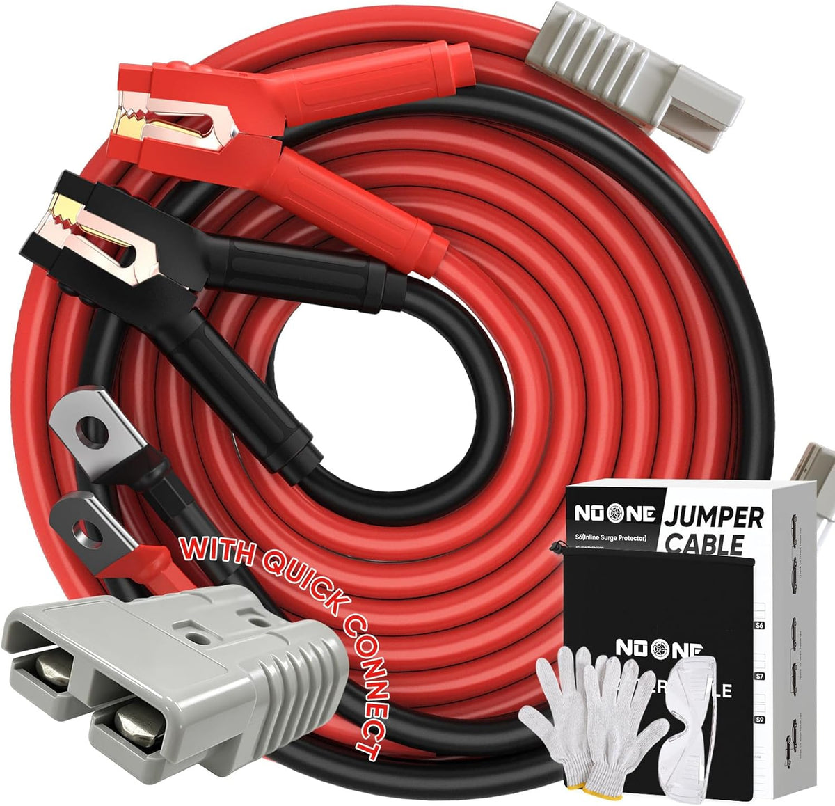 NOONE 2/0 Gauge 30 FT Heavy Duty Jumper Cables - 1500Amp Quick Connect