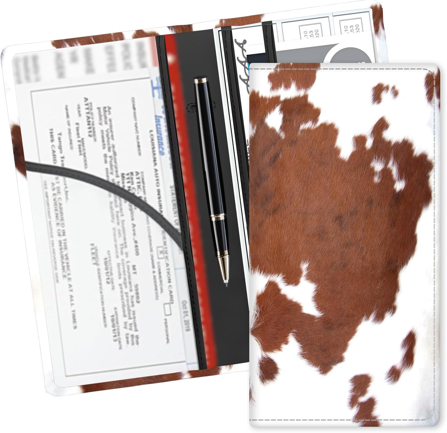 Leather Car Registration and Insurance Card Holder, Cute Car Accessories Vehicle Glove Box Car Organizer for Documents, Cards, License Colorful Cute Flowers