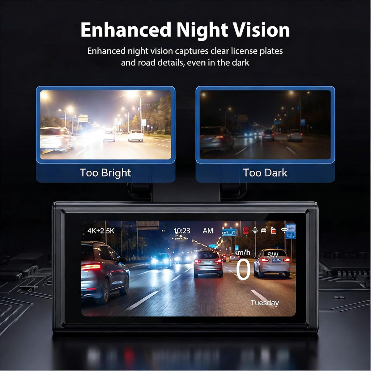 4K Dash Cam Front and Rear 64GB Card Included with Dual Band WiFi, GPS, 64GB Card, 3.16'' Dash Camera, G-Sensor, 24 Hours Parking Monitor, Loop Recording, Night Vision, ADAS