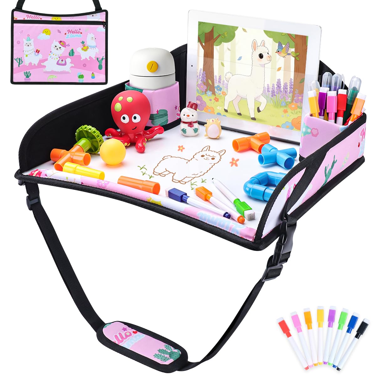 COOLBEBE Kids Travel Tray for Toddler Car Seat, Travel Tray for Airplane, Toddler Car Seat Lap Tray, Carseat Table Tray for Kids Travel Activities (Dinosaur)
