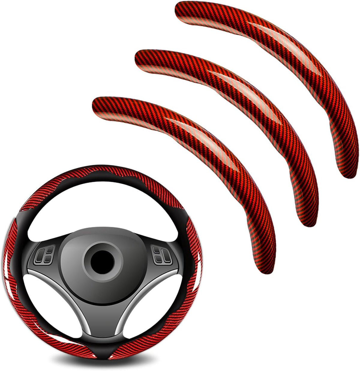 3pcs Universal Carbon Fiber Steering Wheel Cover - Anti-Slip & Segmented Design, Universal 99% Durable Steering Wheel Protector for Men and Women, Car Interior Accessory (Black)
