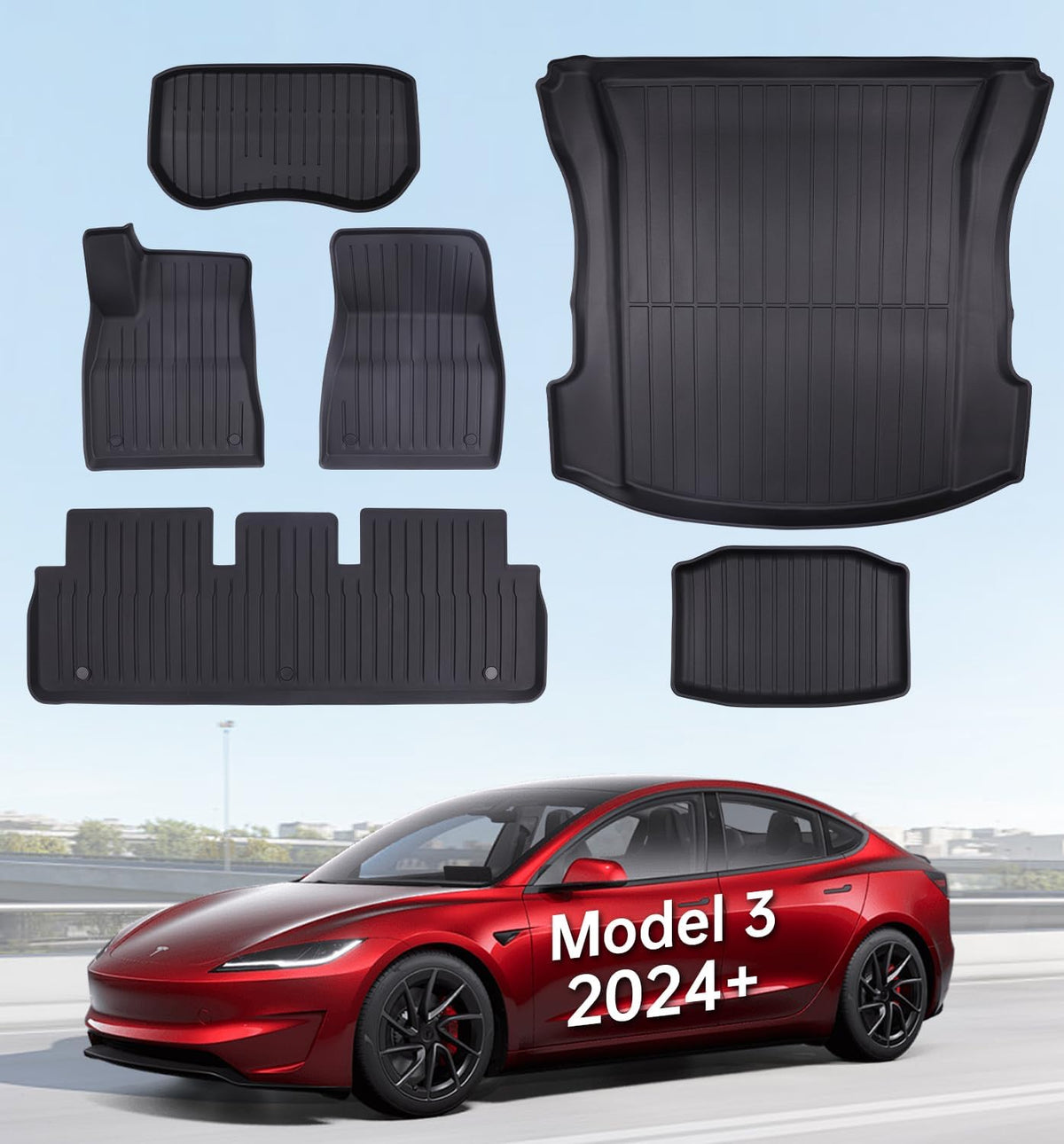 Floor Mats Fits for Tesla Model 3 2023-2018 - All Weather TPE Custom Fit Car Mats Floor Liners, Custom Fit, 3-Piece