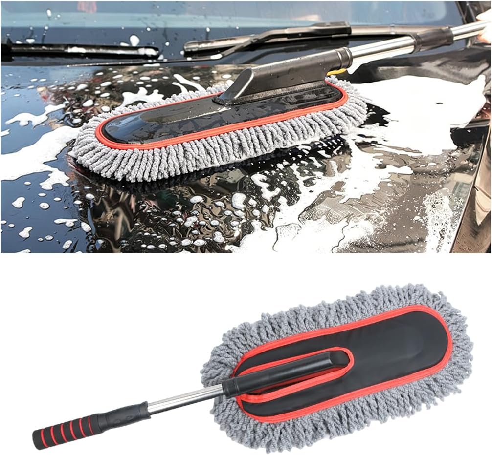 Car Duster Exterior Scratch Free, Microfiber Vehicle Dust Cleaning Brush with Extendable Handle, Multipurpose Auto Interior Exterior Detailing Duster, Universal Fit (Gray)