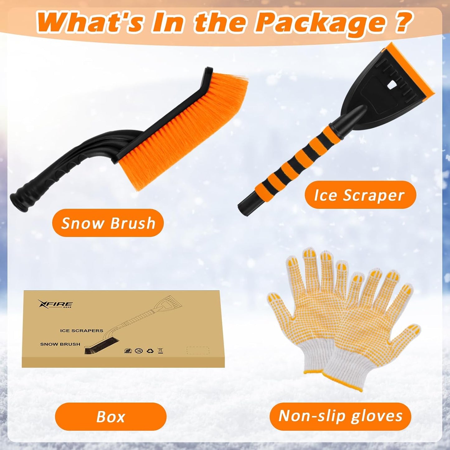 XFIRE-GEAR Car Snow Brush and Ice Scraper/26.8" Window Scraper Deicer for Car Windshield, 2 in 1 Ice Scrapers and Brushes with Non-Slip Gloves, Winter Car Automotive Exterior Accessories