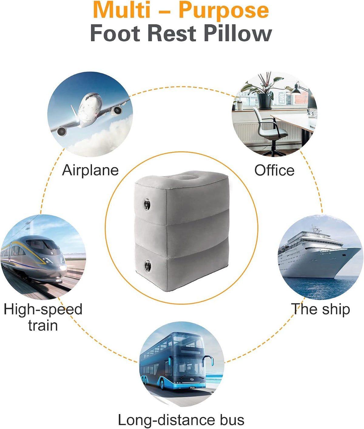 Sunany Inflatable Travel Foot Rest Pillow, Airplane Bed for Kids and Toddler, Adjustable Height Portable Car Leg Rest Pillow, Suitable for Airplane, Trains, Cars, Home, Office and Any Travel (2 Pack)
