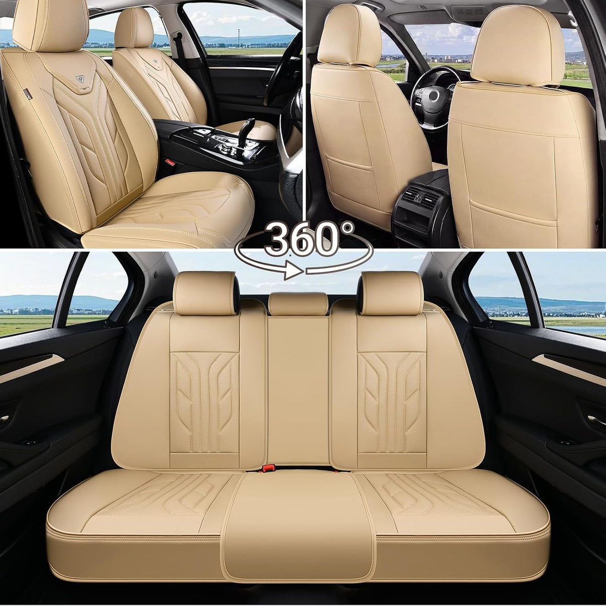 Coverado Seat Covers, Car Seat Covers Front Seats, Leather Seat Covers for Cars, Automotive Seat Covers Car Seat Protector Car Seat Cushion Universal Fit for Most Sedans SUV Pick-up Truck(Beige)