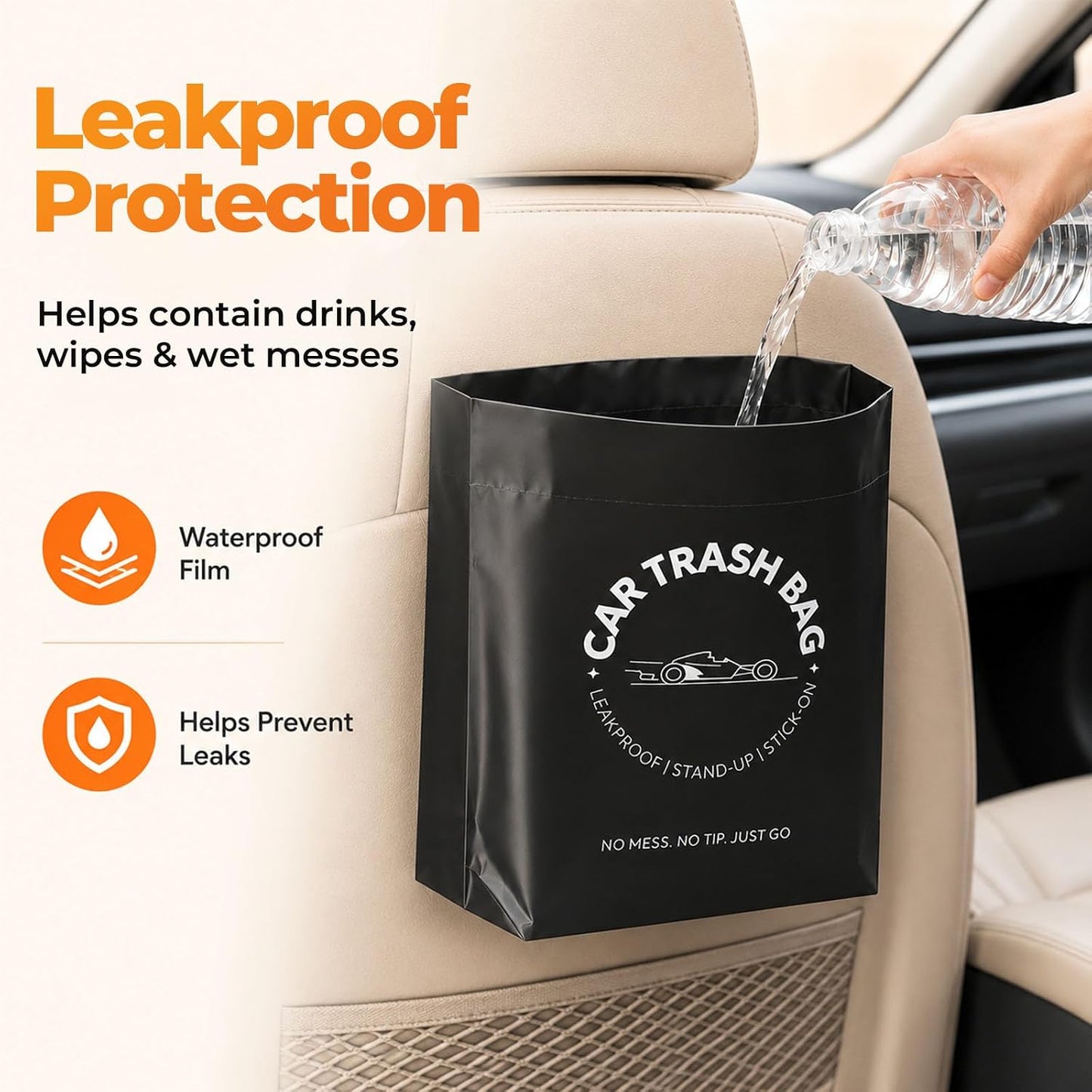 COZILO Disposable Car Trash Bags, 60 Count Stand-Up & Stick-On Car Garbage Bags, 2 Gallon Leakproof Odor Seal Heavy Duty Car Trash Can Alternative for Car SUV Truck
