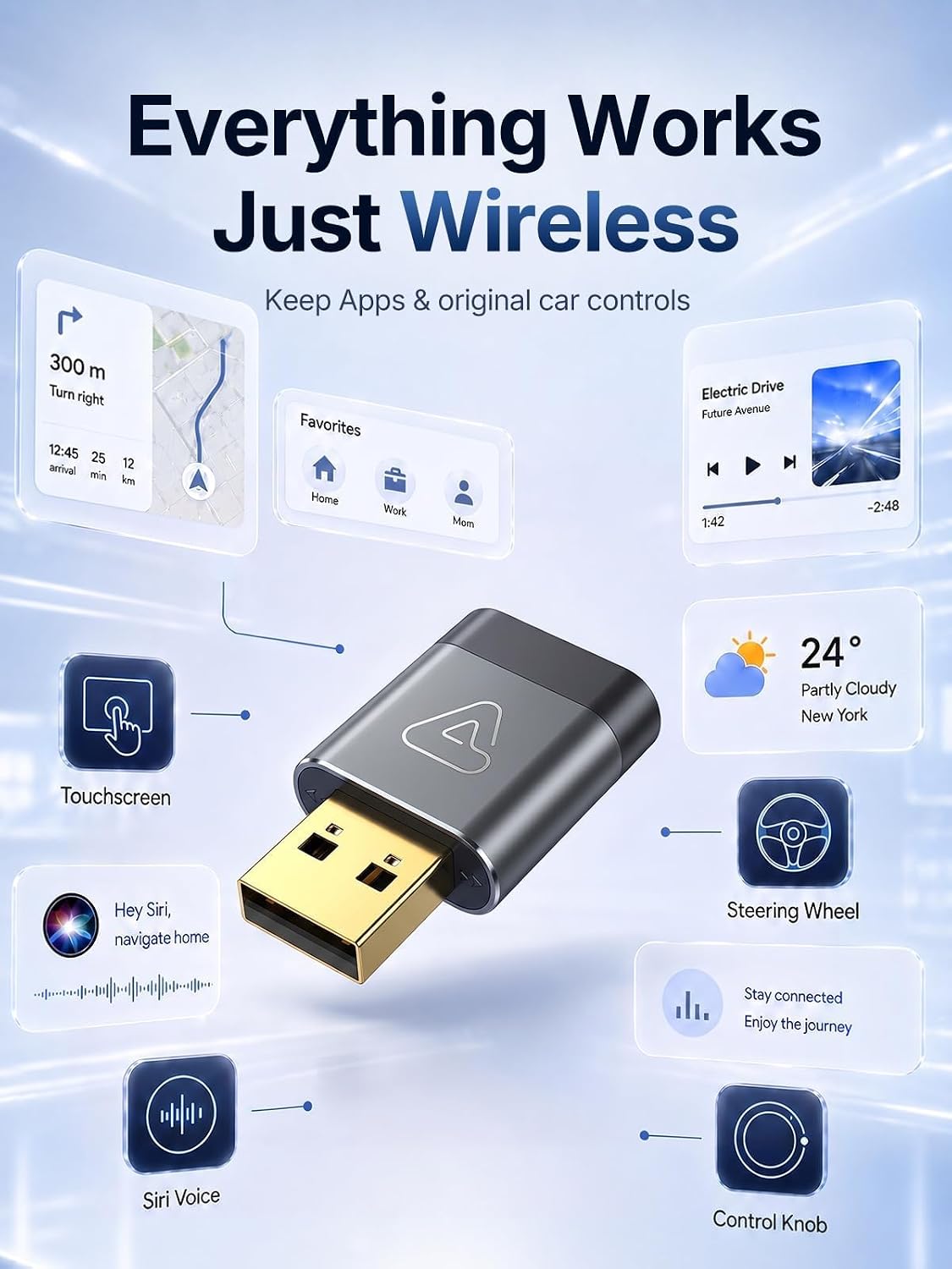 Wireless CarPlay & Android Auto Dongle for Digital Media Receivers Gray