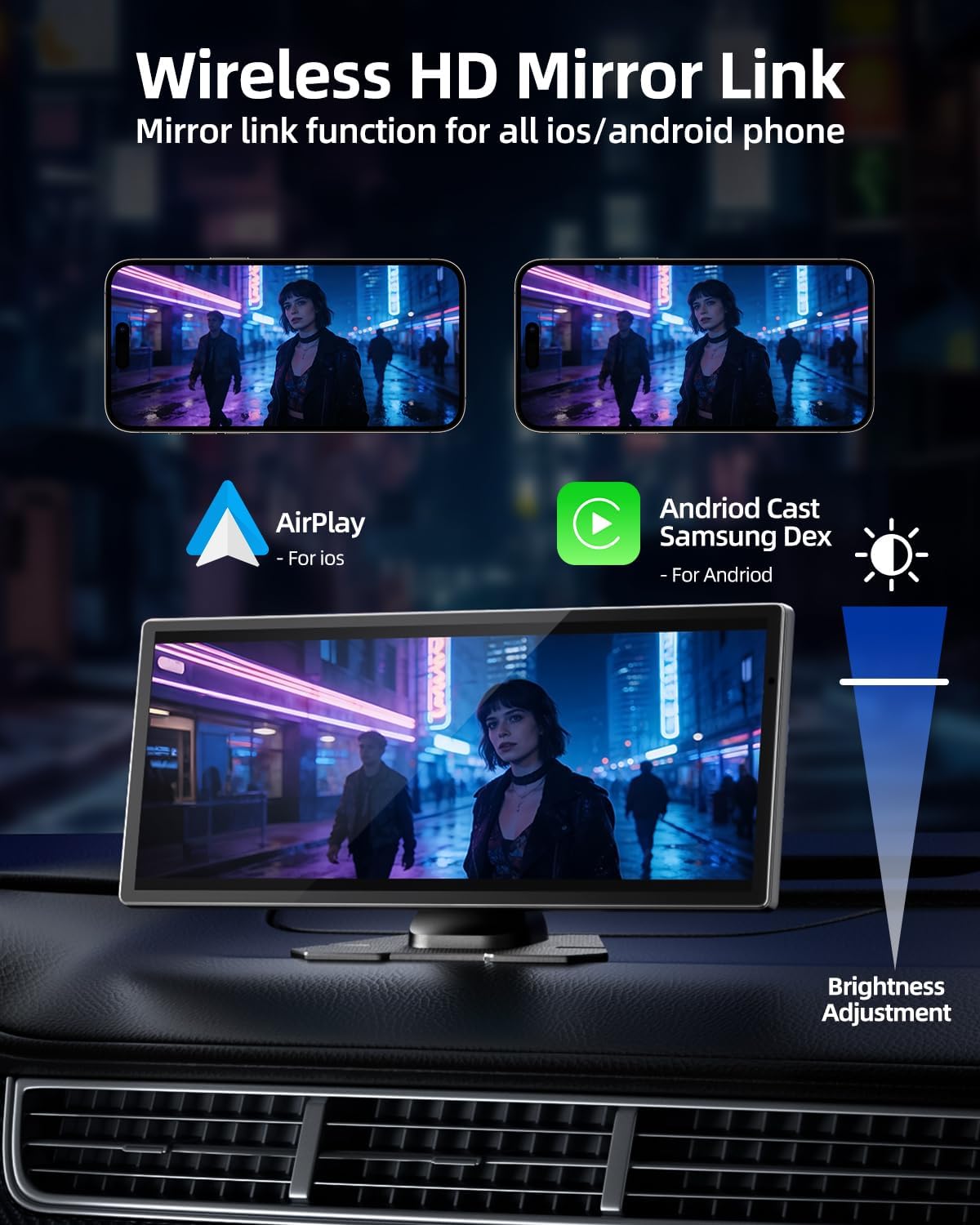 11.5-Inch Larger Wireless Apple CarPlay Screen, Android Auto, 4K Dash Cam