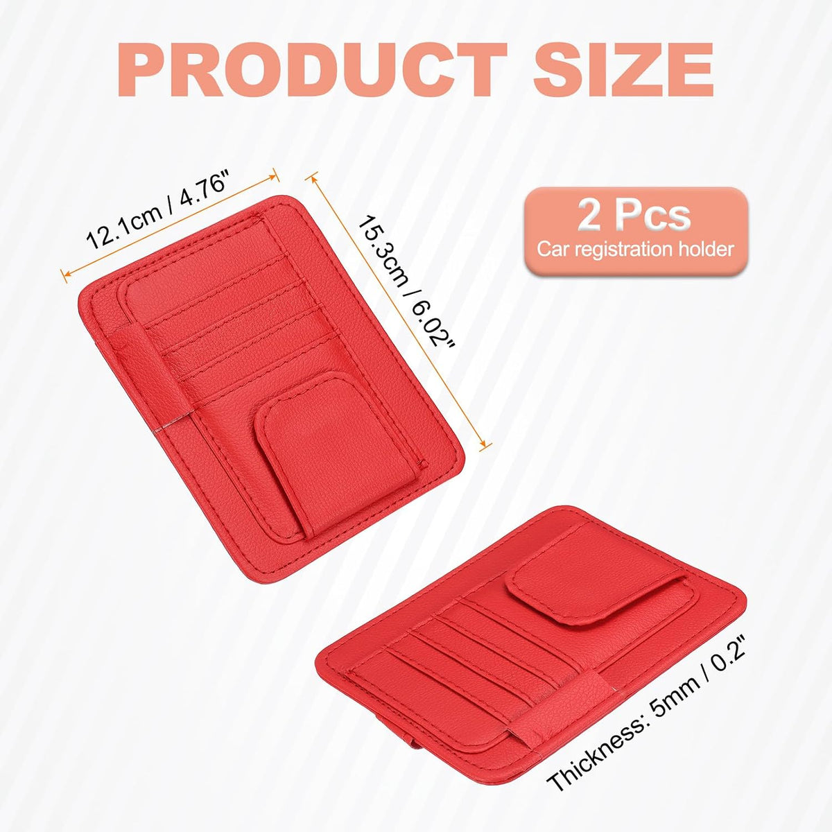 HARFINGTON 2Pcs Car Sun Visor Organizer 6.02" x 4.76" Leather Multi-Pocket Visor Card Sleeve Pocket Car Truck SUV Interior Storage Pouch for Driving License Credit Card Bill Sunglasses, Brown