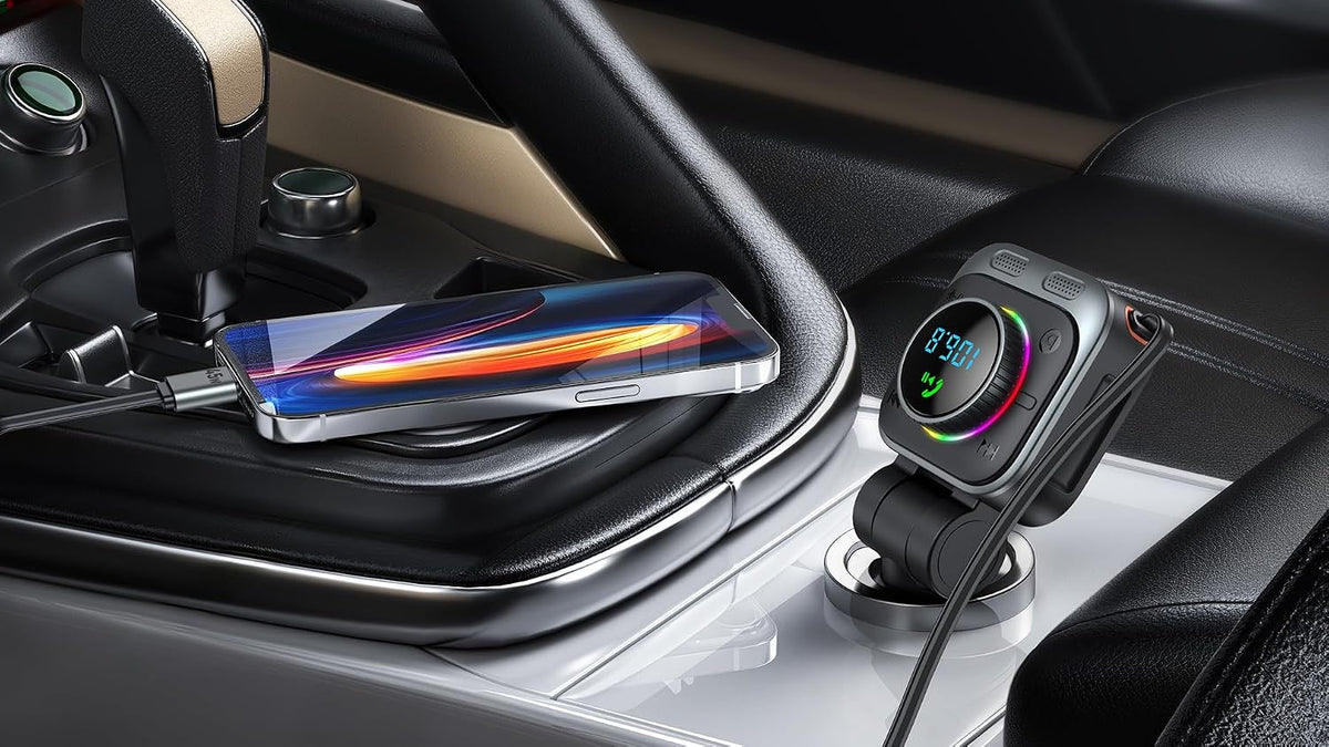 TRON TR128 72W Bluetooth 5.4 FM Transmitter Car Charger, Retractable USB-C Cable, Hands-Free Calling, Hi-Fi Bass, USB-C& A Ports, 12V-24V Compatible