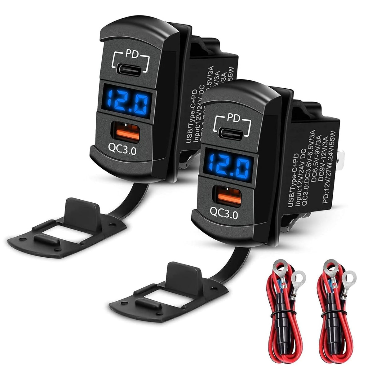 Linkstyle Car Rocker Switch Outlet, 36W QC3.0 USB-A Port & 55W PD Port Charger Socket with LED Voltmeter for 12V/24V RV Boat Motorcycle