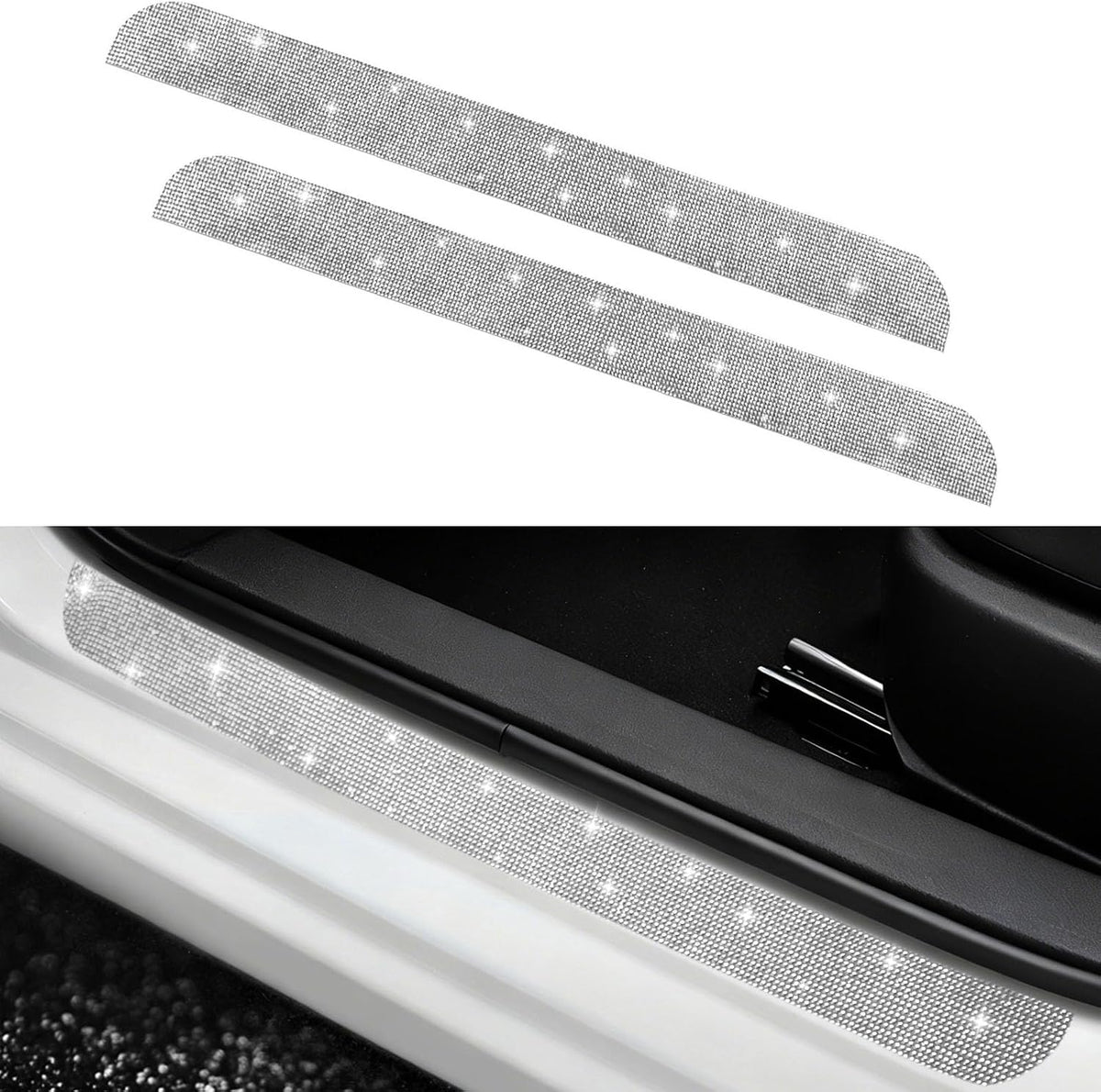 NETEPEM Bling Car Door Sill Protector 2PCS Car Door Edge Guard Rhinestones Door Threshold Protection 23.62x1.96 inch Anti-Scratch Strip Sticker Universal Bling Car Accessories(Pink)