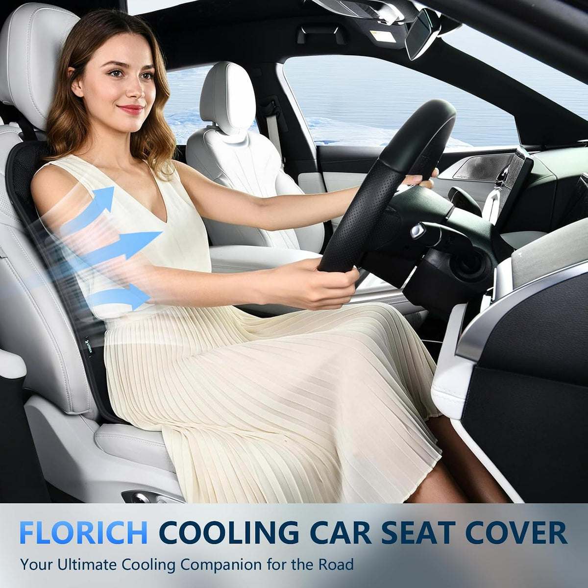 FLORICH Cooling Car Seat Cover Ventilated Cooling Car Seat Cushion with 3-Speed Adjustable Cooling Seat Pad Universal Fit Car SUV Truck Van for Summer Driving, Black