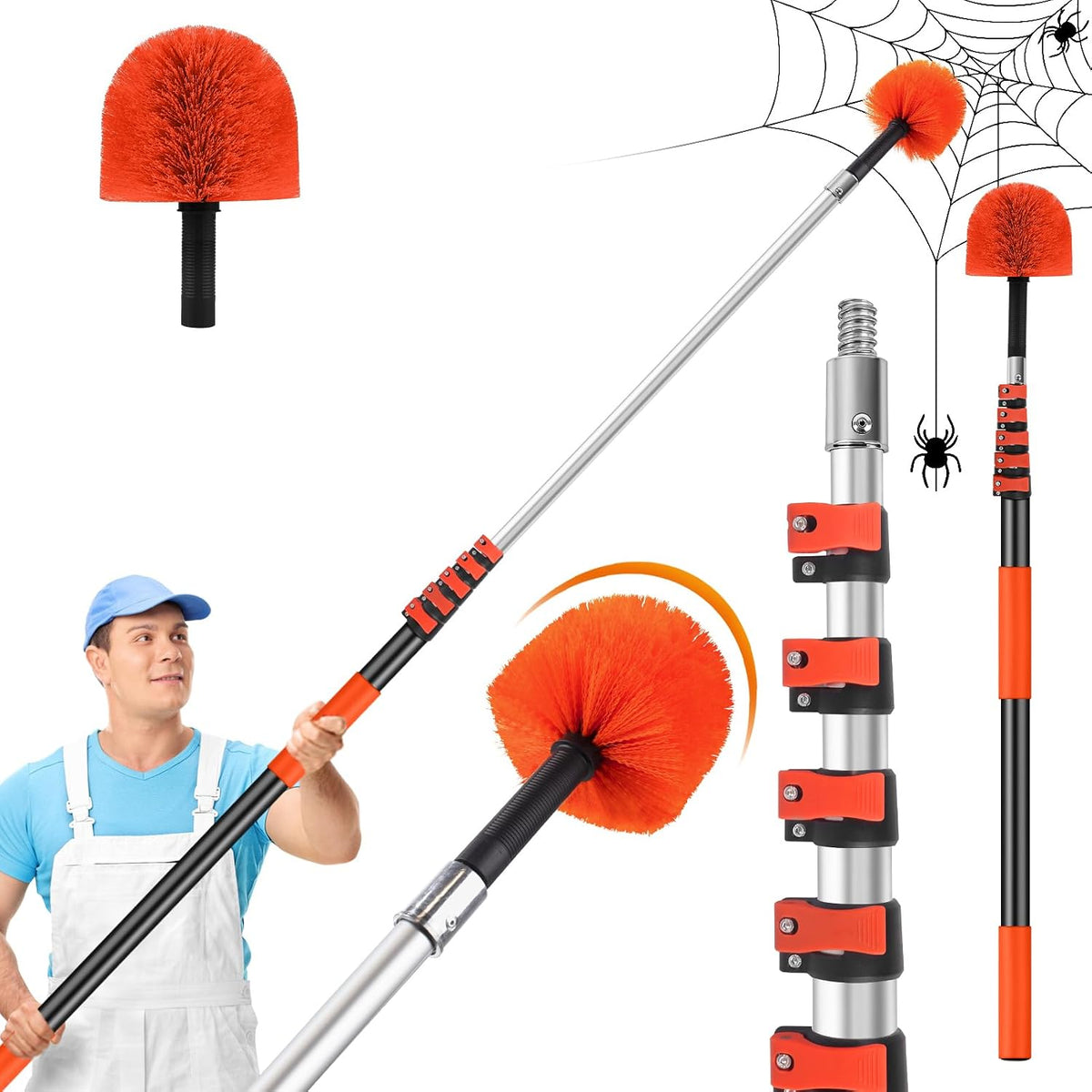 26 FT Cobweb Duster with Extension Pole,Spider Web Brush