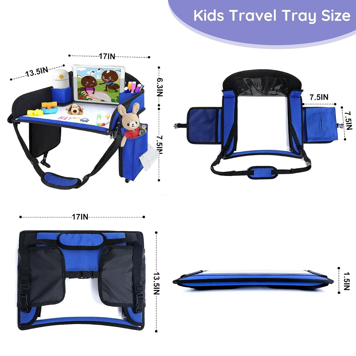 Kids Lap Desk Tray for Road Trip Activities, Portable Blue 1PCS