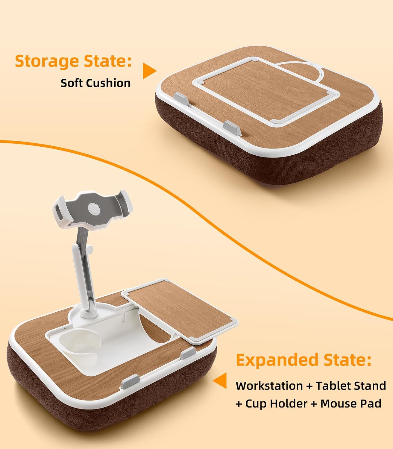 Car Seat Tray Pillow Stand, Laptop Lap Desk with Mouse Pad, Portable Food Tray with Tablet/Kindle Mount Holder, Front/Rear Seat Table for Office/Eating/Reading, Travel Essentials Accessories