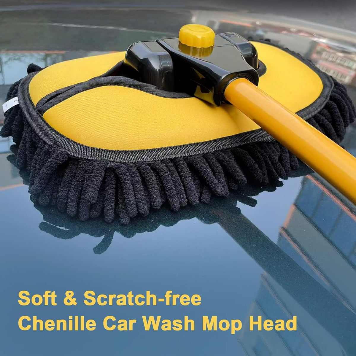 YeewayVeh Car Wash Brush Mop, 55" Long Handle, 15° Curved, Yellow & Black