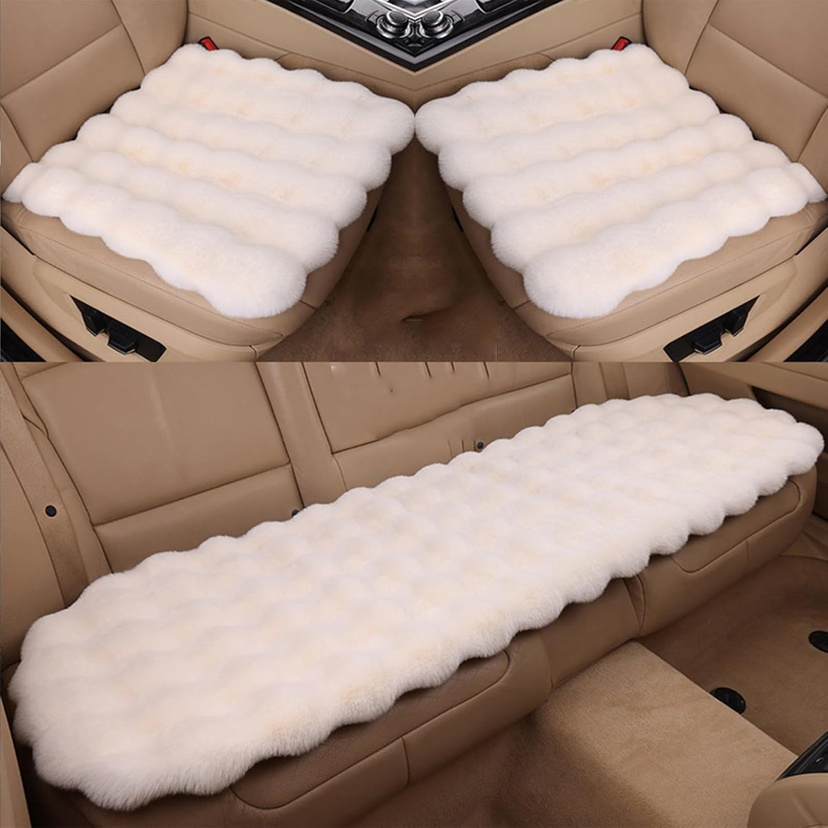 Luxury Thickened Plush Car Seat Cushion Set,Soft Fluffy Protector Warm Faux Rabbit Fur Non-Slip Front and Back Seat Covers (Coffee,6pcs)