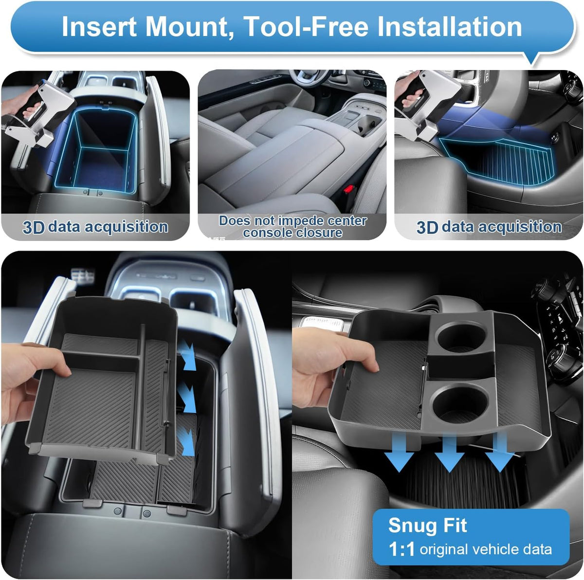 (3Pack) 2026 2027 Palisade Calligraphy Center Console Organizer, for Hyundai Palisade (Only fit Dual-Opening Console Cover), Durable &Anti-slip Console Tray Insert 2026 Palisade Accessories
