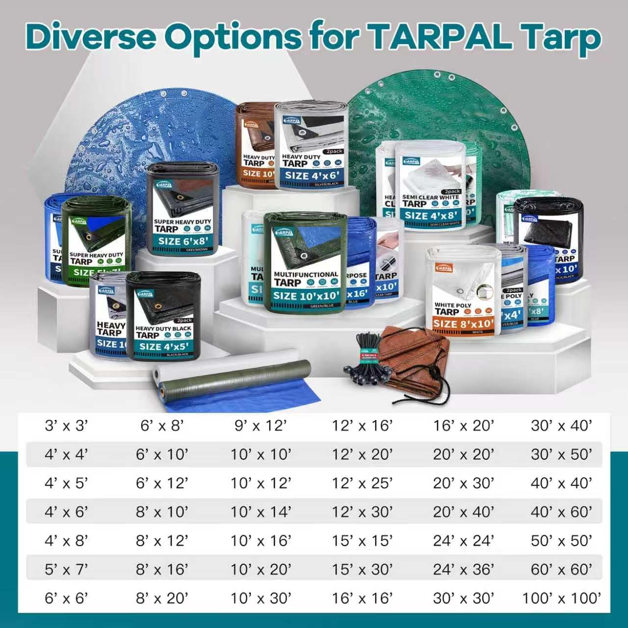 TARPAL 12ft Heavy Duty Round tarp Waterproof with Accessories 10mil Circle Tarps Multipurpose Outdoor Cover Pool tarp for Under Pool(Green/Black)