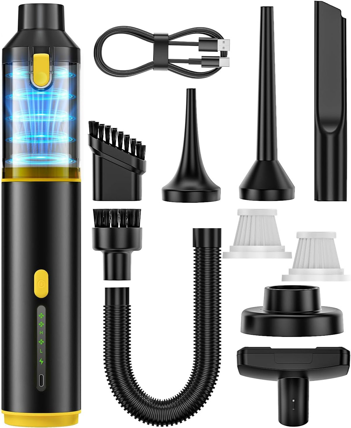 Car Vacuum Portable Cordless Handheld Vacuum Cleaner 4-in-1 Mini Cordless Vacuum with 2 Suction Modes and 16800pa Suction Power Blowing & Inflating 2 Modes Handheld Vacuum for Car, Desk, Keyboards