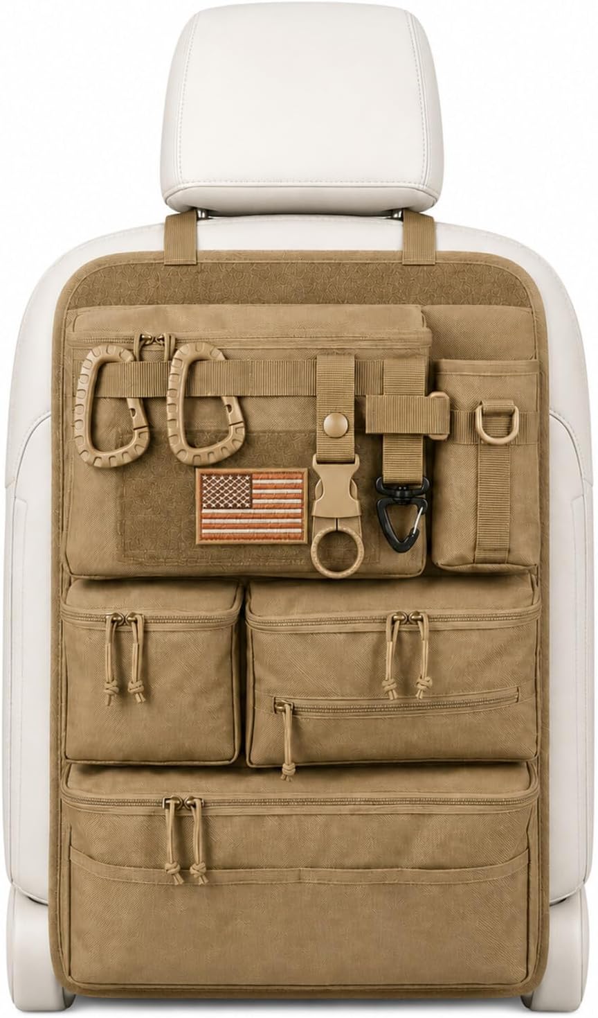 Tactical MOLLE Car Seat Back Organizer, Heavy Duty Backseat Storage Kit