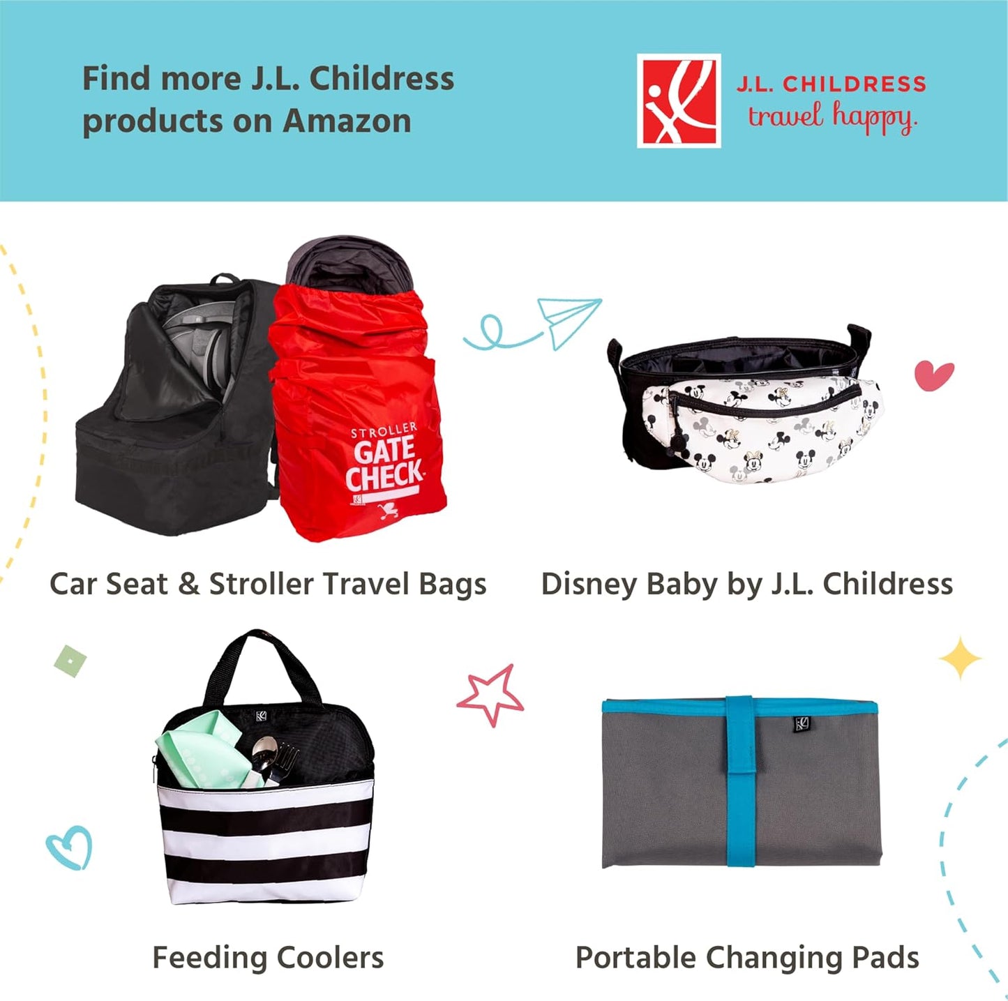 J.L. Childress 3-IN-1 Kids Travel Tray & Tablet Holder - Car Seat Lap Tray Desk for Toddlers, Road Trip Essentials, Car Seat Activity Table, Travel Accessories - Grey/Teal