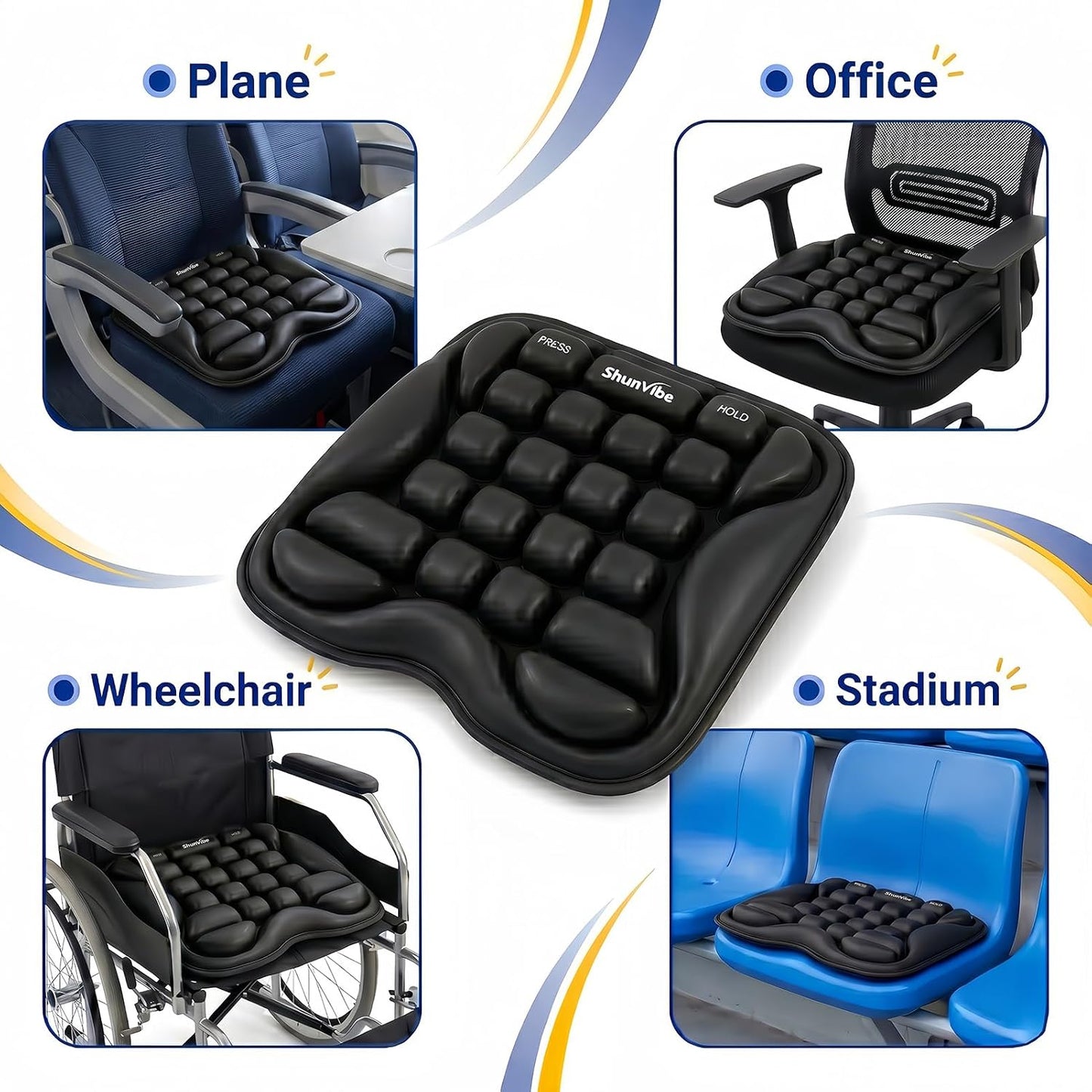 Car Seat Cushion for Long Drives, Pressure Relief Seat Pad with Built-in Pump, Adjustable Air Cell Cushion for Truck Drivers, SUV, Office Chair and Wheelchair