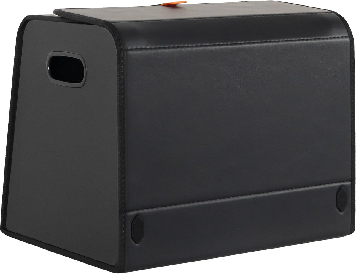 XDV Trunk Organizers, Car Organizers, Storage Solutions, and Car Storage Organizers for SUVs, Sedans, Back Seats, and Luxury Vehicles with Lid, Leather, Small, Large Car shoes box (Plain Black, XXL)