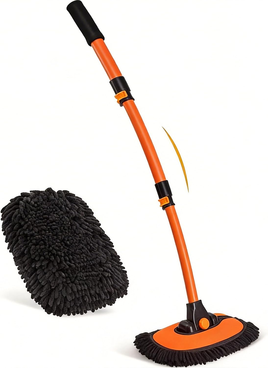 57'' Car Wash Brush with Long Handle Chenille Microfiber Car Wash Kit, Mitt Retractable Bent Pole Car Wash Brush for Cars RV Truck Boat (Yellow)