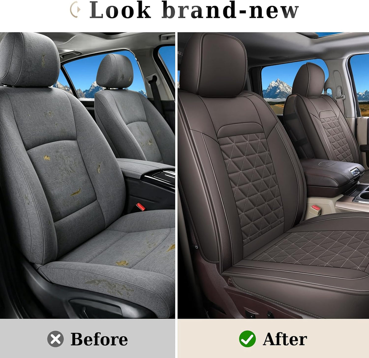 Coverado Car Seat Covers Compatible with Dodge Ram 2002-2026 1500 2500 3500 Pickup Limited Laramie Big Horn Waterproof Leather Seat Protectors Fit for Dodge Ram Crew Cab& Quad Cab(Front, Coffee)