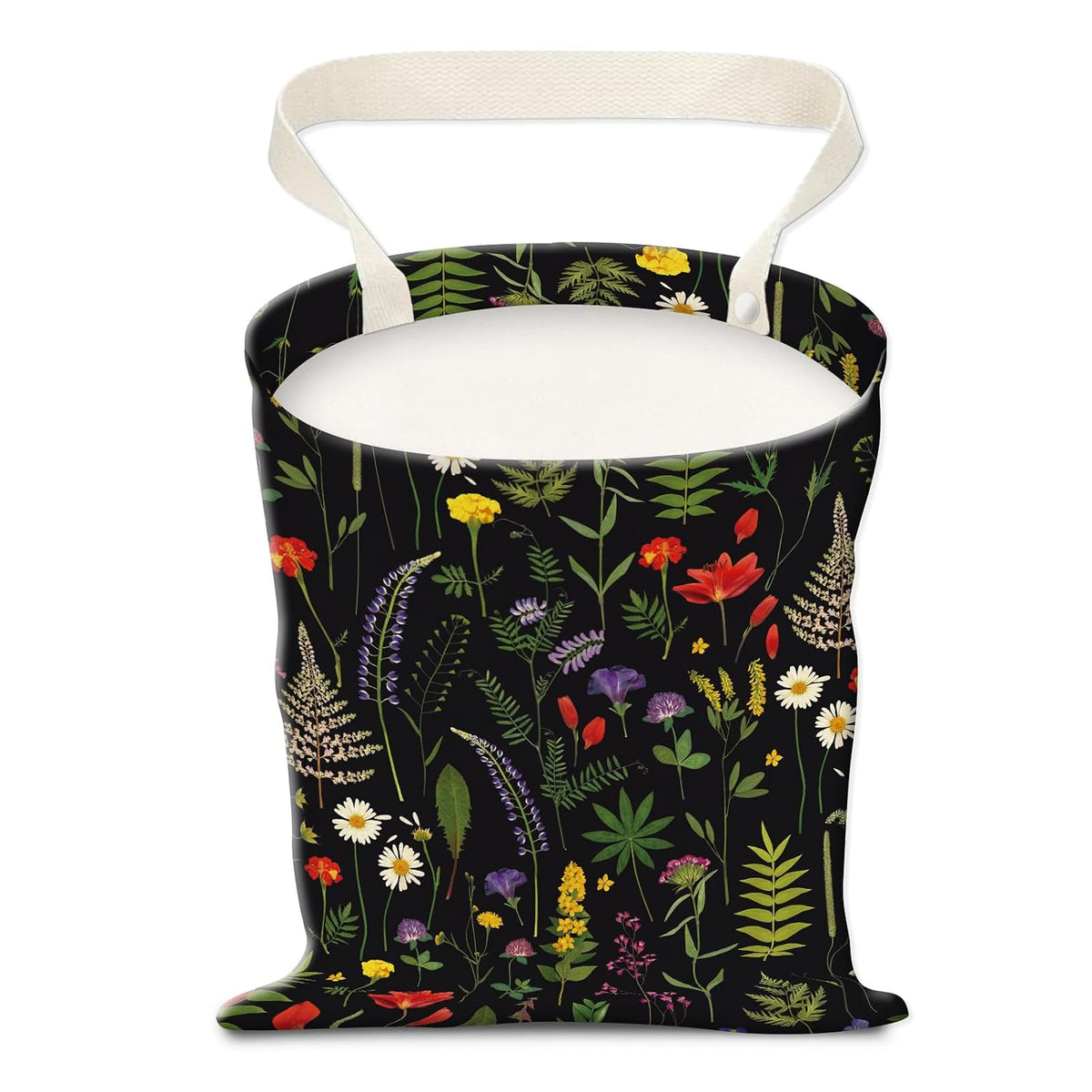 Car Trash Can, Hanging Garbage Bin for Men and Women, Cute Car Organizer and Storage Bag, Canvas Vehicle Trash Can Bag Easy-to-Install Boho Black Floral