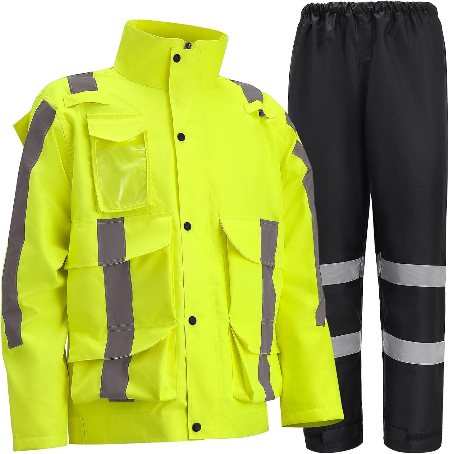 Oumurs Men's Motorcycle Rain Suit Waterproof Jacket & Pants with Reflective Strips, Breathable Mesh Lining Riding Raincoat