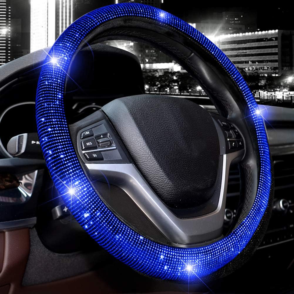 Valleycomfy Steering Wheel Cover for Women Men Bling Bling Crystal Diamond