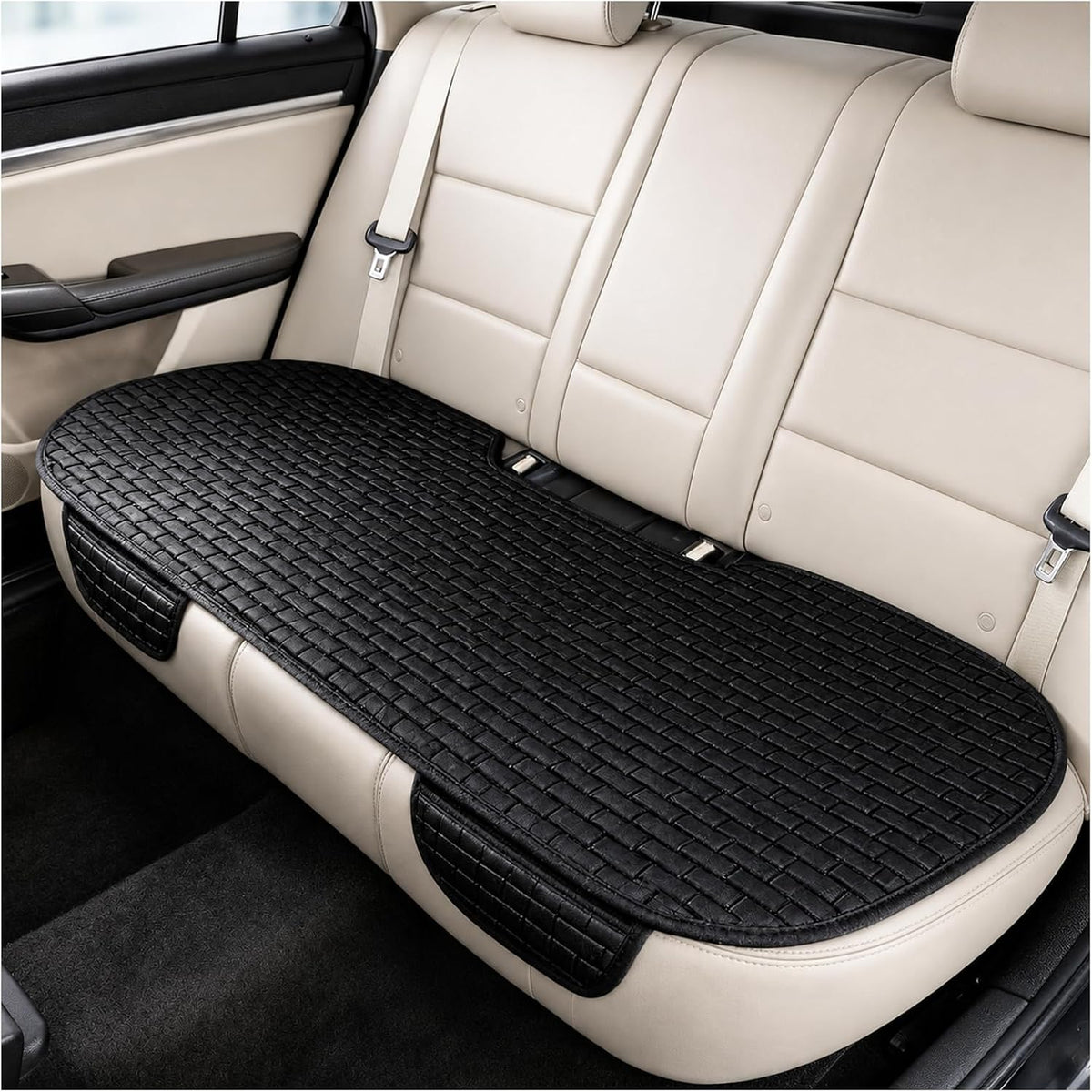 Car Back Seat Cover with Side Pockets,Breathable & All-Season Bench Seat Cover for Back Seats Protection,Anti-Slip Backs Seats Protector Car Interior Accessories for Cars,SUVs (Rear Seat/BlackRed)