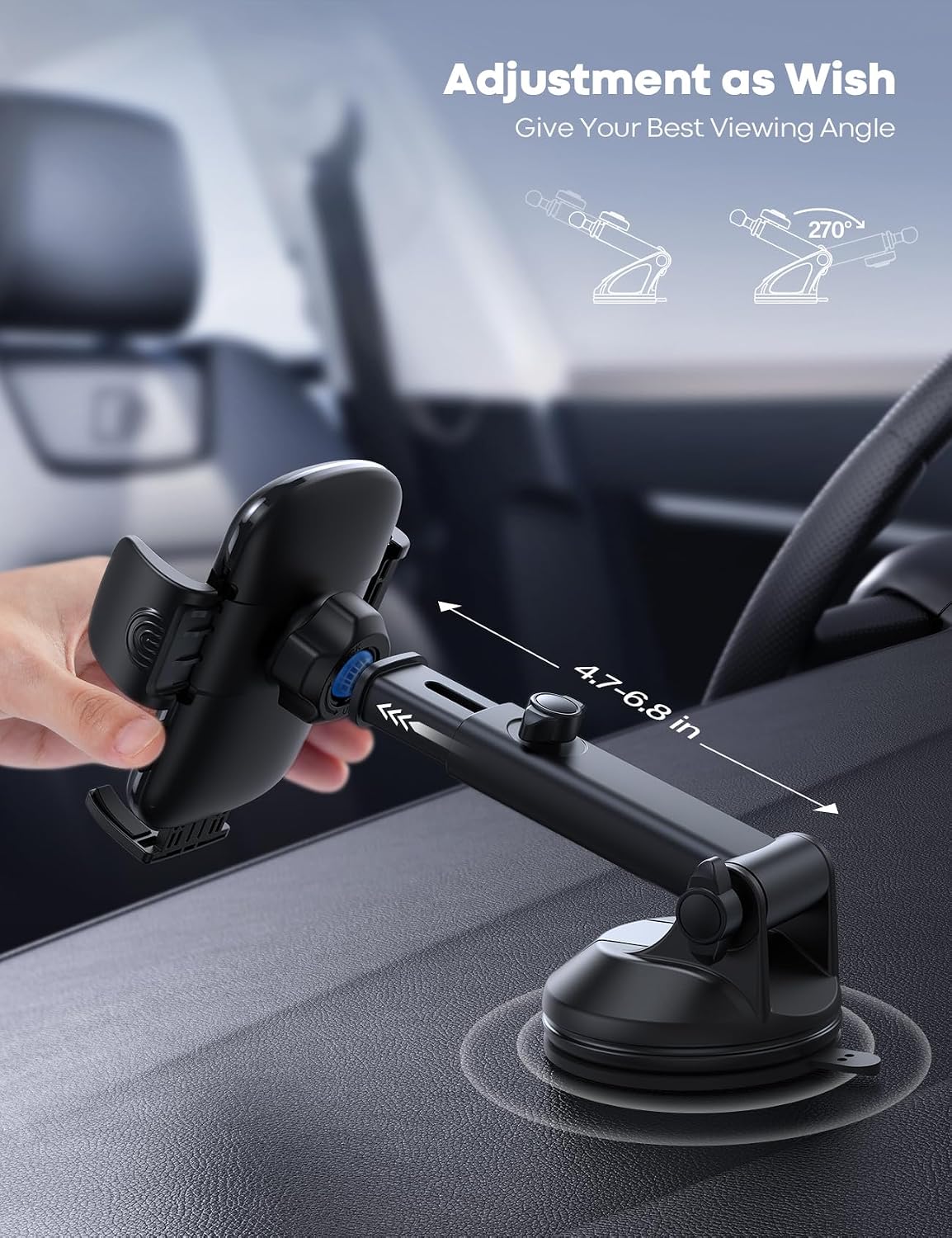 Lamicall Car Phone Holder Military-Grade Suction Cup Dashboard Windshield