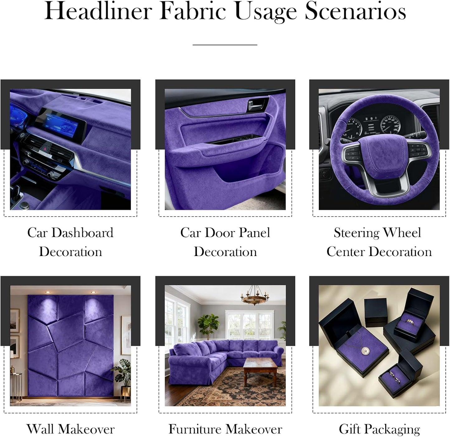 Purple Suede Headliner Fabric, 36" L×60" W Car Headliner Material, Tela para Tapizar Techo de Auto, Suede Wrap Car Interior with Foam Backing, Auto Roof Replacement Material for Truck