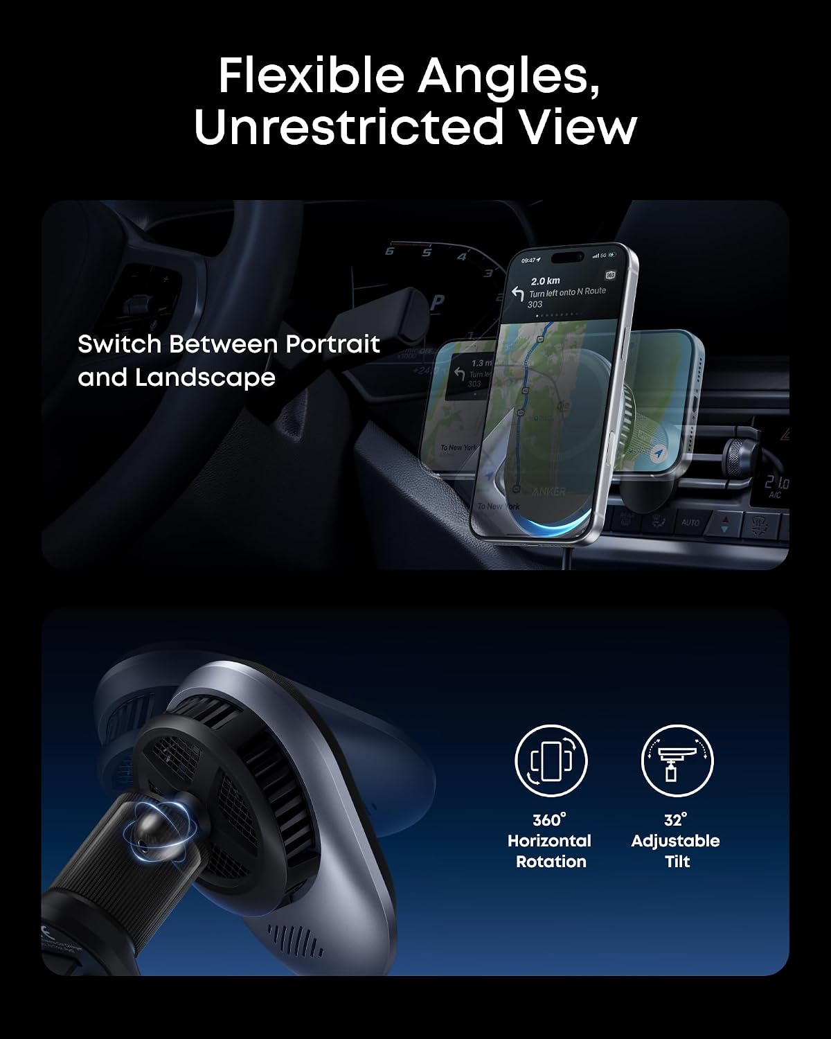 Anker Prime Qi2 25W MagSafe Compatible Wireless Car Charger Mount