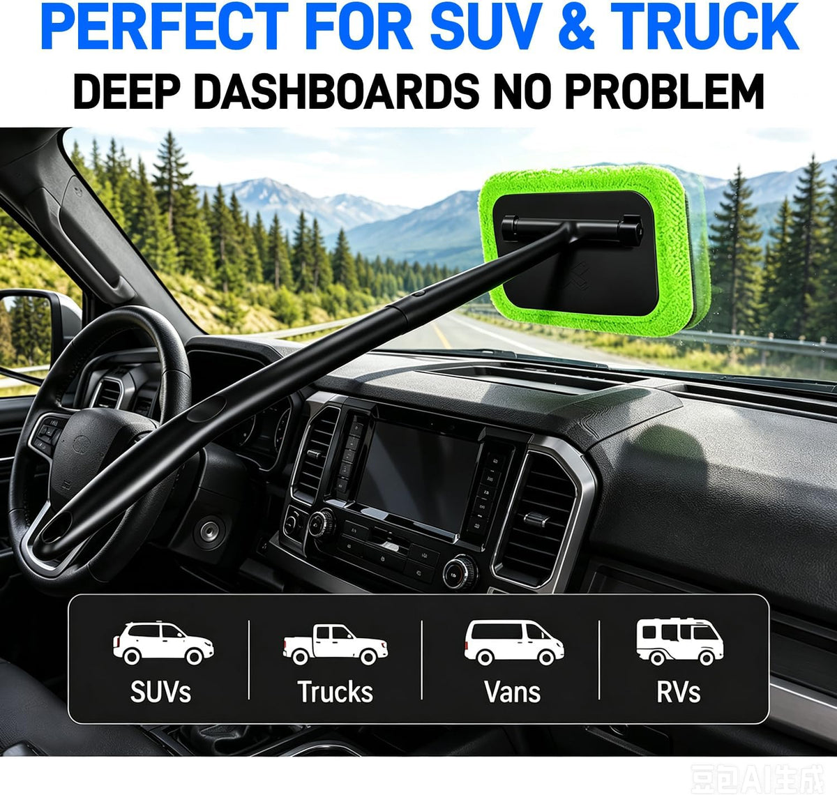 Xindell Interior Windshield Cleaner Tool – Inside Car Window Cleaning Kit with 22“ Detachable Handle, Interior Windshield Squeegee for Clear Vision, Auto Detailing Kit for Car, Home & Outdoor Windows