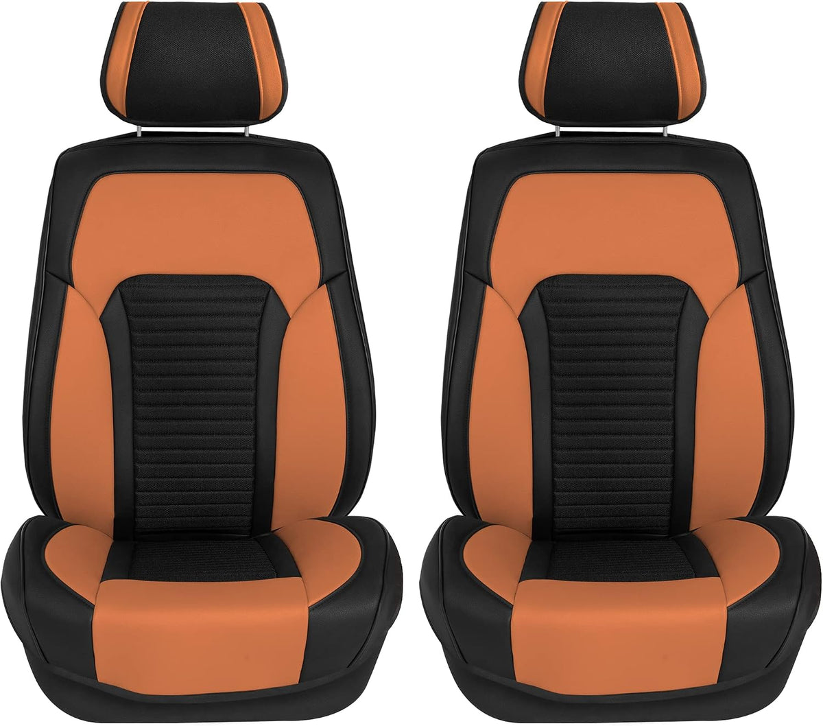 FH Group Front Set Faux Leather Car Seat Covers for Low Back Seat, Universal Fit, Airbag Compatible Car Seat Cushions for SUV, Sedan, Beige